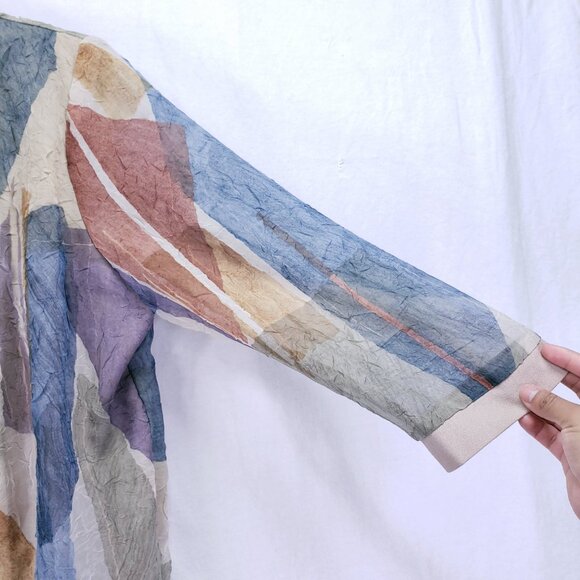 Vintage R&M Richards by Karen Kwong Colorful Earth Tones Modest Sheer Top 10 - Picture 8 of 15